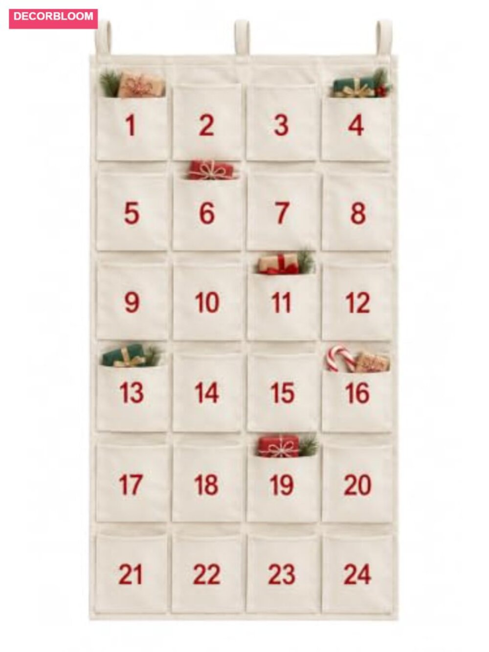 24 Pocket Cotton Canvas Hanging Advent Calendar Wall Organizer